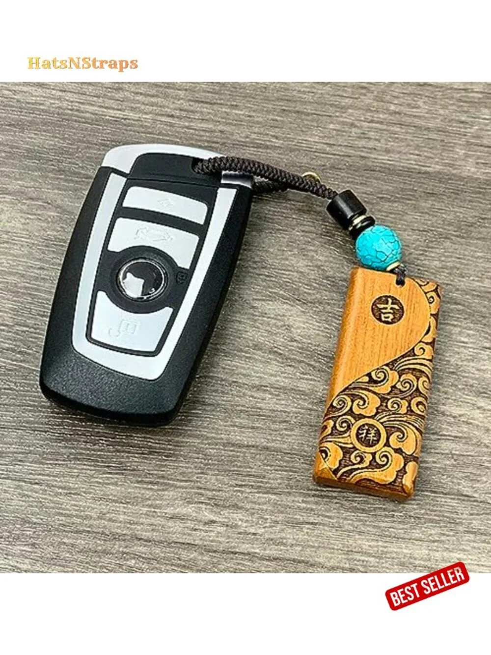 Hand Carved Wood Dragon Keychain Feng Shui Lucky Charm Gift